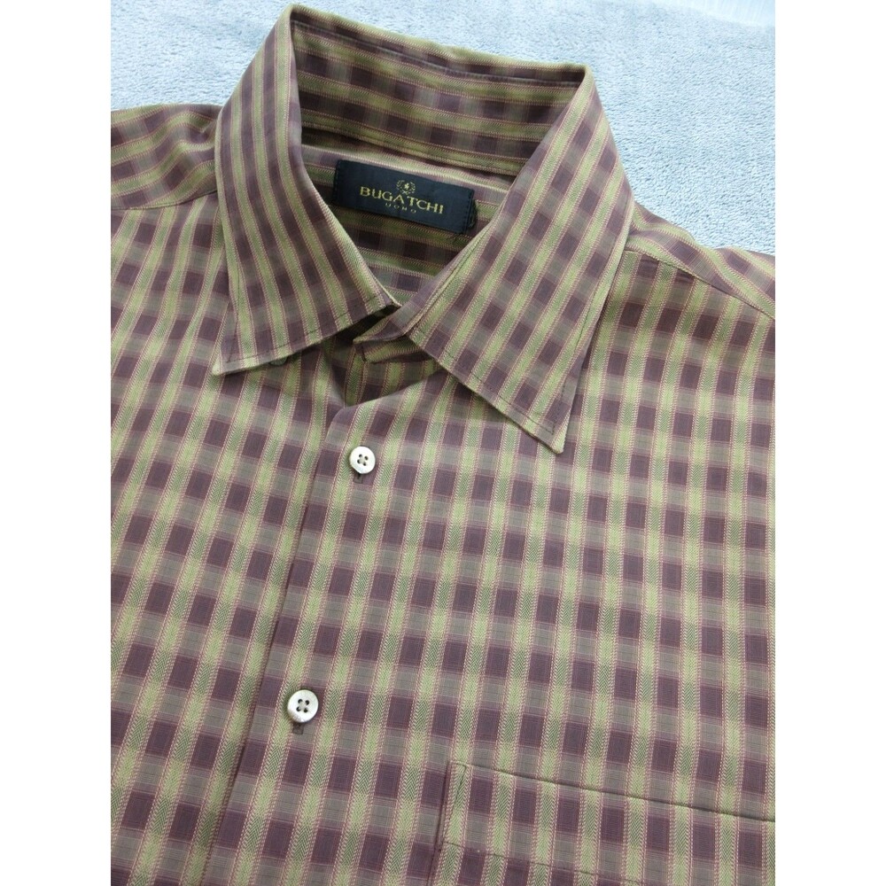 Bugatchi Uomo Shirt Men's XL Regular Fit Striped Beige Red Long Slv Butoned Up